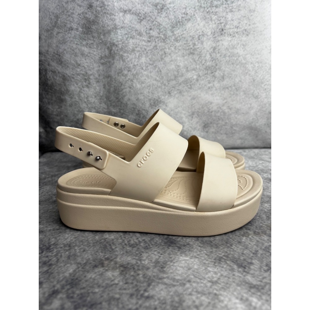 Crocs LiteRide Brooklyn Sandals Cream Low Wedge Platform Straps Slingback Size 8